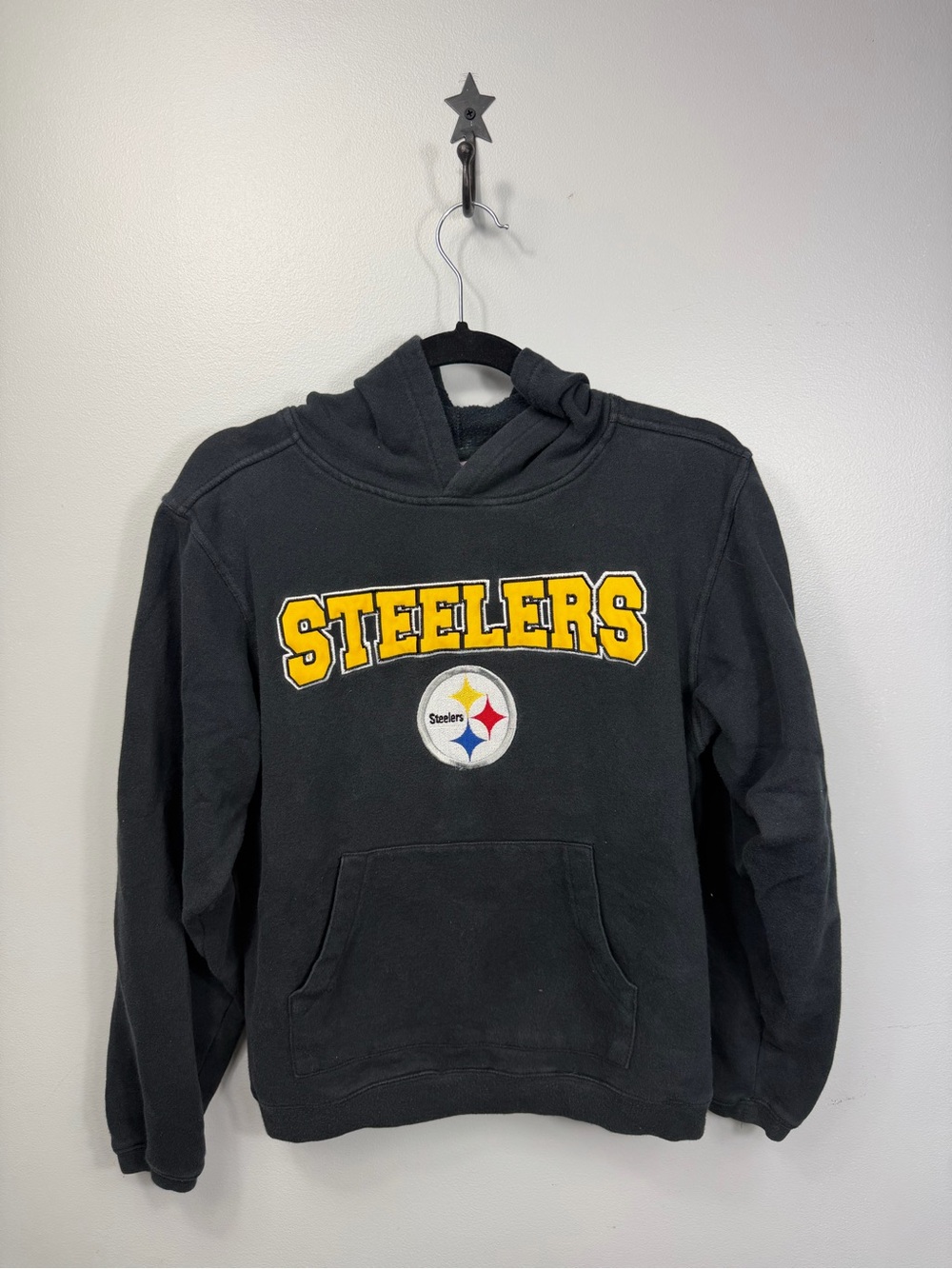 Pittsburgh Steelers Youth Large Rebook  Hooded Sweatshirt Black & Yellow Logo